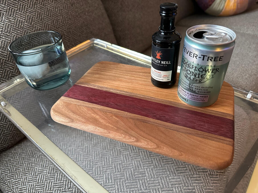 Cherry, Walnut, and Purpleheart bar cutting board